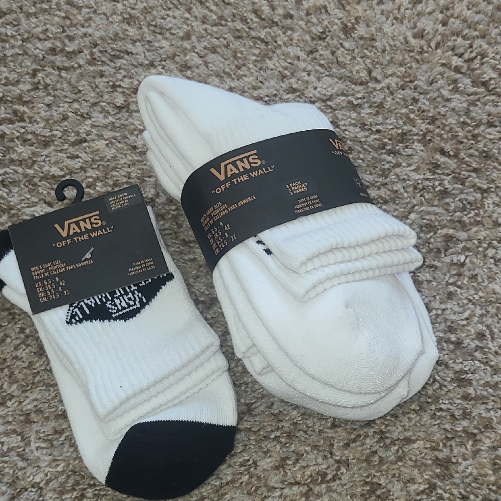 Vans White Crew Socks with Black Accents